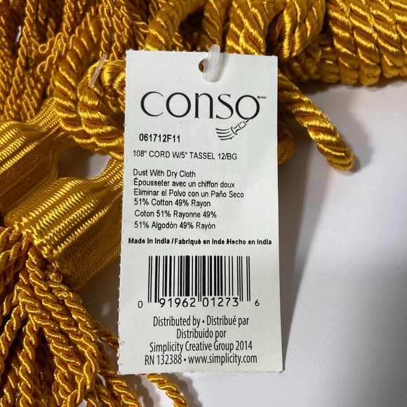 Bullion Gold Drapery Curtain Chair Tie Back 108 Spread Rope 5" Tassel Set of 4 - Picture 5 of 14